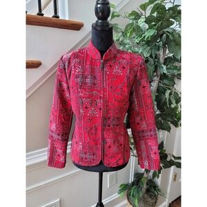 Molly & Maxx Women Red Rayon Long Sleeve Full Zip Front Casual Jacket Size Small